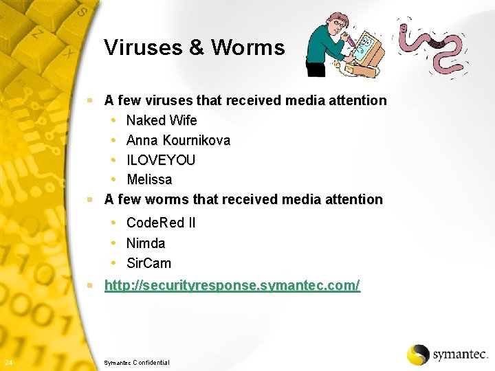 Viruses & Worms § A few viruses that received media attention • Naked Wife
