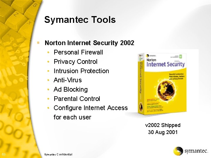 Symantec Tools § Norton Internet Security 2002 • Personal Firewall • Privacy Control •