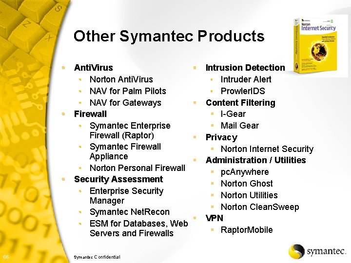 Other Symantec Products § Anti. Virus • Norton Anti. Virus • NAV for Palm