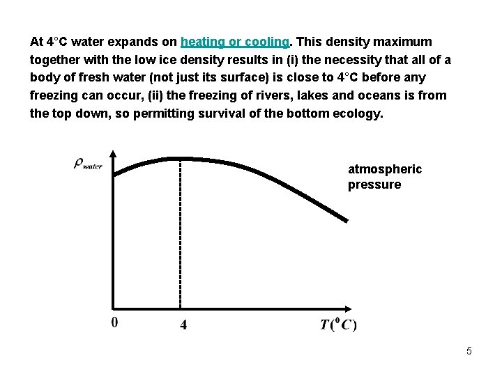 At 4°C water expands on heating or cooling. This density maximum together with the