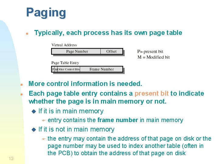 Paging n n n Typically, each process has its own page table More control