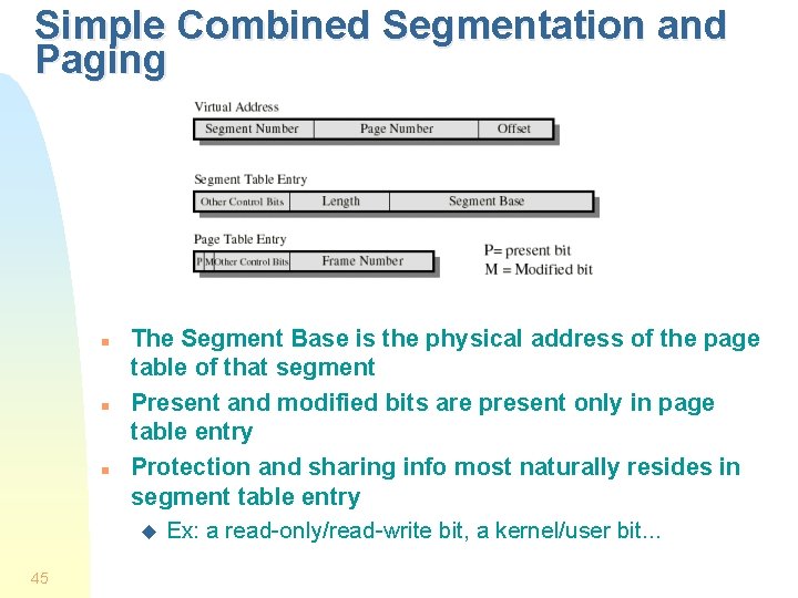 Simple Combined Segmentation and Paging n n n 45 The Segment Base is the