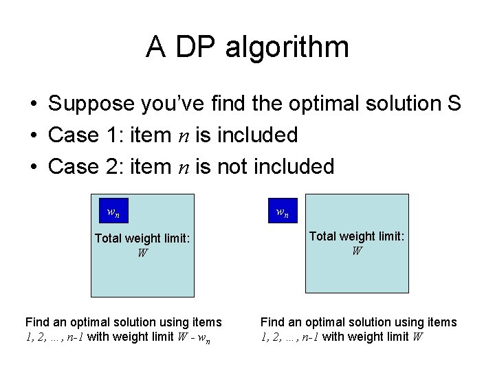 A DP algorithm • Suppose you’ve find the optimal solution S • Case 1: