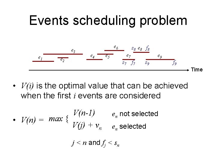 Events scheduling problem e 3 e 1 e 2 e 6 e 4 s