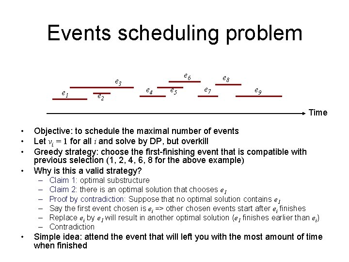 Events scheduling problem e 3 e 1 e 2 e 6 e 4 e