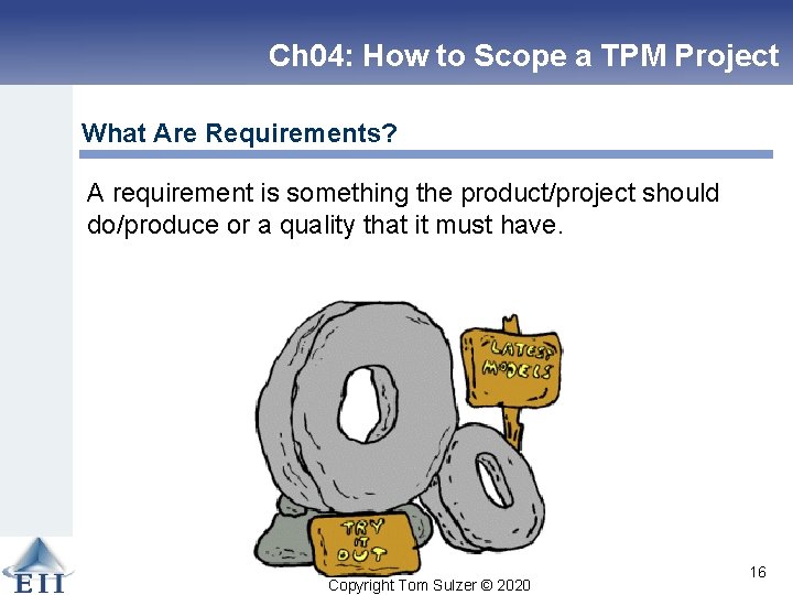 Ch 04: How to Scope a TPM Project What Are Requirements? A requirement is