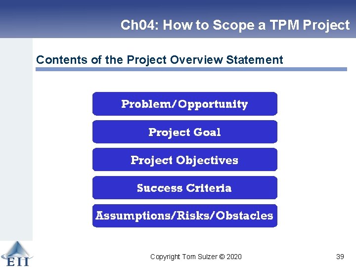 Ch 04: How to Scope a TPM Project Contents of the Project Overview Statement