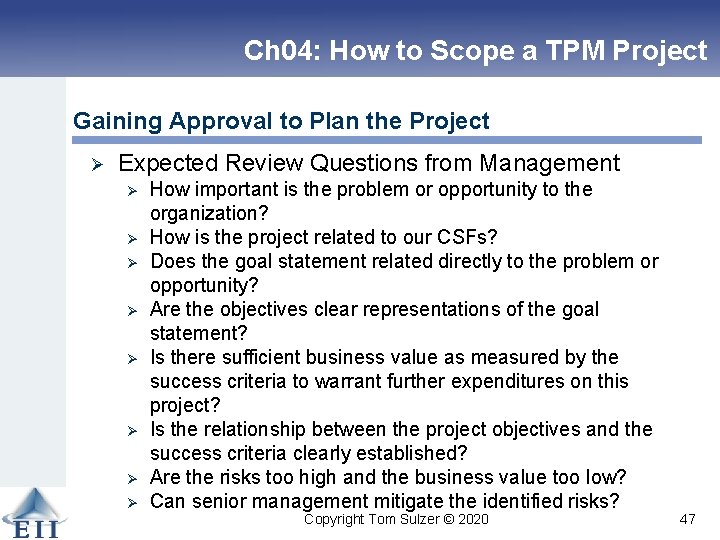 Ch 04: How to Scope a TPM Project Gaining Approval to Plan the Project