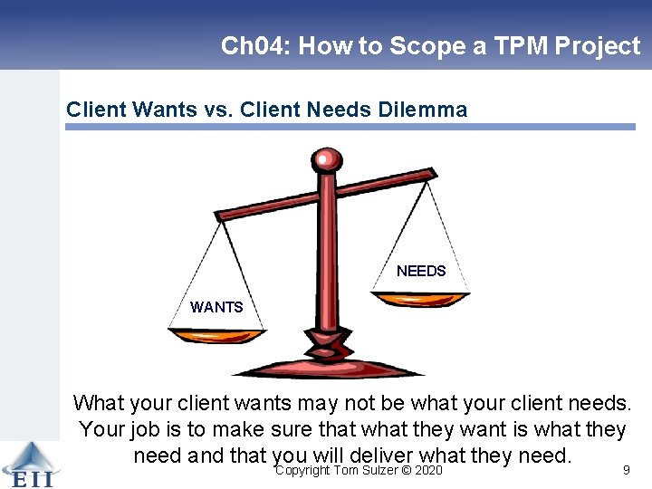 Ch 04: How to Scope a TPM Project Client Wants vs. Client Needs Dilemma