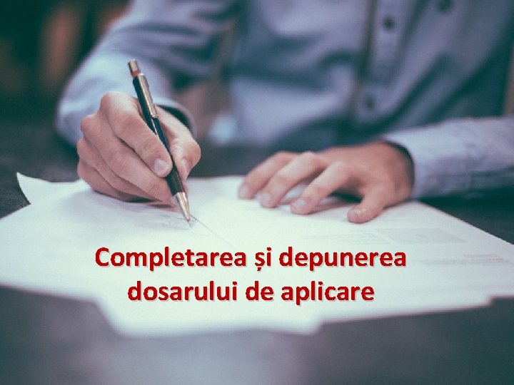 Completarea și depunerea dosarului de aplicare 