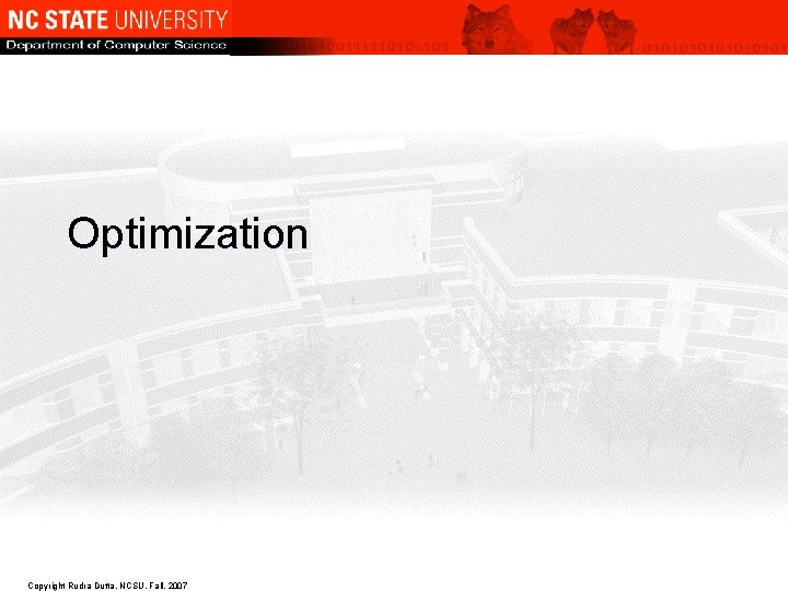 Optimization Copyright Rudra Dutta, NCSU, Fall, 2007 