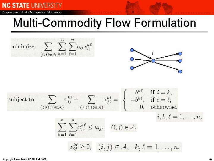 Multi-Commodity Flow Formulation i Copyright Rudra Dutta, NCSU, Fall, 2007 46 