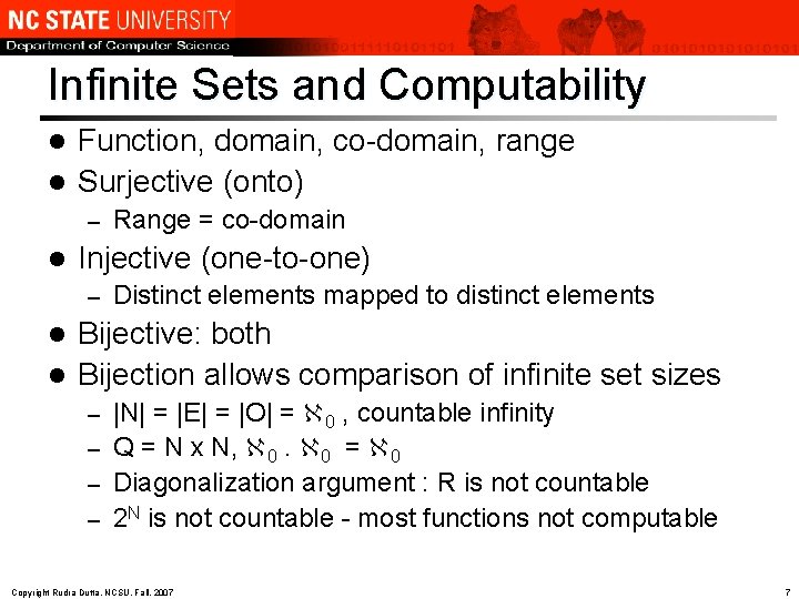 Infinite Sets and Computability Function, domain, co-domain, range l Surjective (onto) l – l