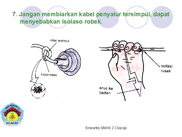 7. Jangan membiarkan kabel penyalur tersimpul, dapat menyebabkan isolaso robek. Siswanta SMKN 2 Cilacap