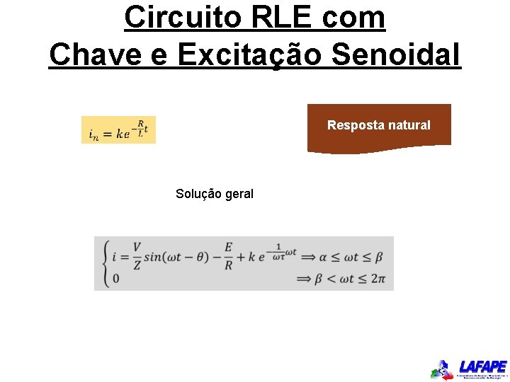 Circuito RLE com Chave e Excitação Senoidal Resposta natural Solução geral 