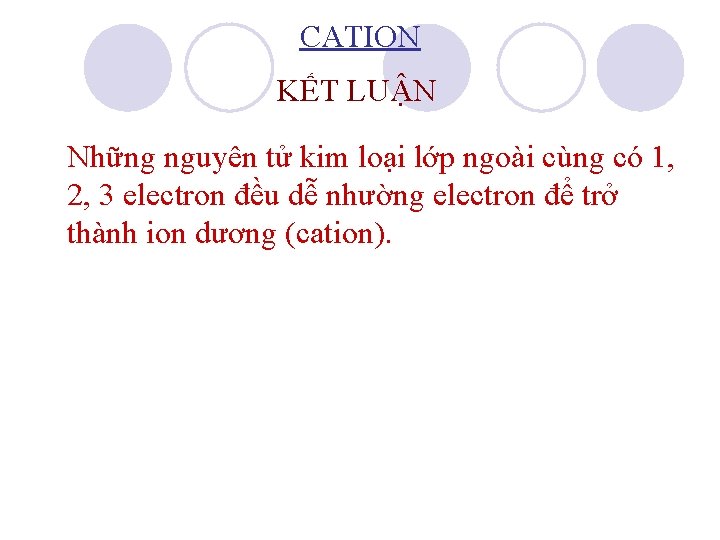 CATION KẾT LUẬN Những nguyên tử kim loại lớp ngoài cùng có 1, 2,