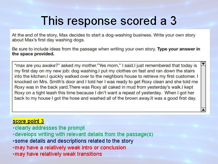 This response scored a 3 score point 3 • clearly addresses the prompt •