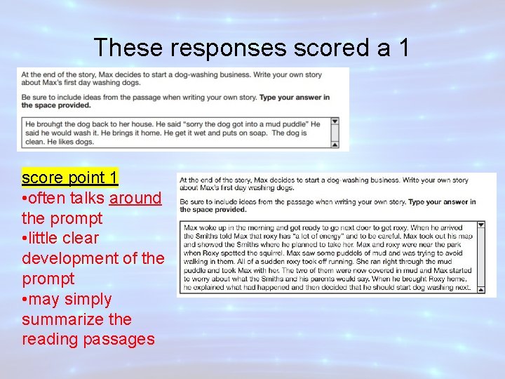 These responses scored a 1 score point 1 • often talks around the prompt