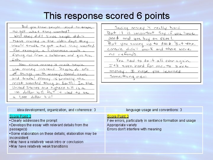 This response scored 6 points idea development, organization, and coherence: 3 Score Point 3