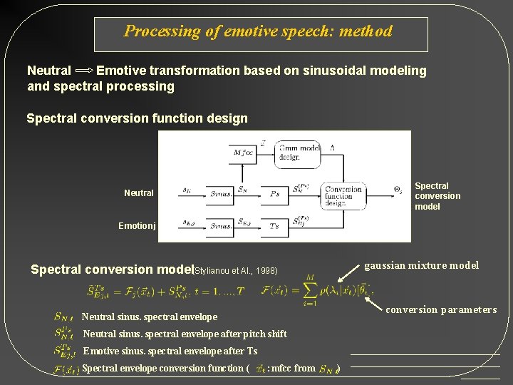 Processing of emotive speech: method Neutral Emotive transformation based on sinusoidal modeling and spectral