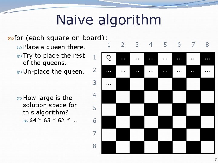 Naive algorithm for (each square on board): 1 2 3 4 5 6 7