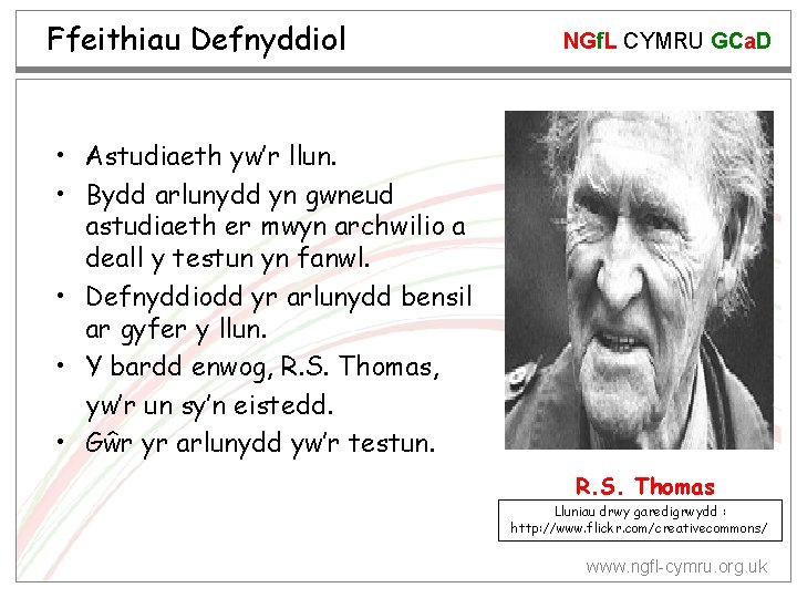 Ffeithiau Defnyddiol NGf. L CYMRU GCa. D • Astudiaeth yw’r llun. • Bydd arlunydd