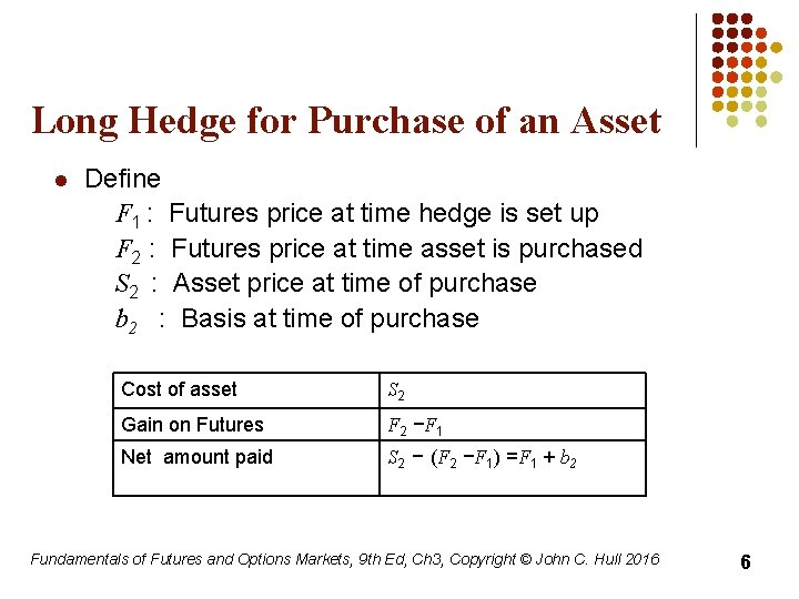 Long Hedge for Purchase of an Asset l Define F 1 : Futures price