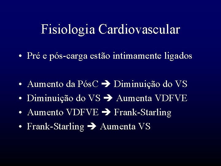 Fisiologia Cardiovascular • Pré e pós-carga estão intimamente ligados • • Aumento da Pós.