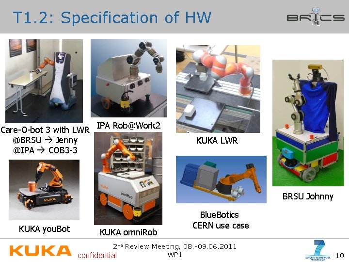 T 1. 2: Specification of HW Care-O-bot 3 with LWR IPA Rob@Work 2 @BRSU