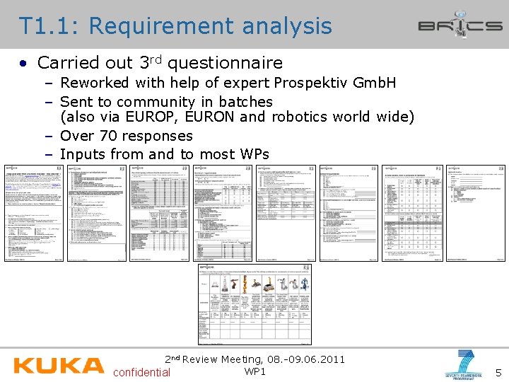 T 1. 1: Requirement analysis • Carried out 3 rd questionnaire – Reworked with