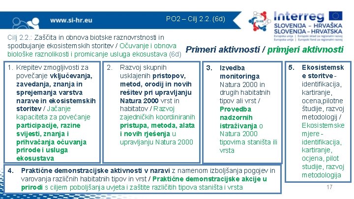 PO 2 – Cilj 2. 2. (6 d) Cilj 2. 2. : Zaščita in