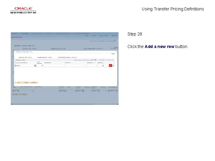 Using Transfer Pricing Definitions Step 28 Click the Add a new row button. 