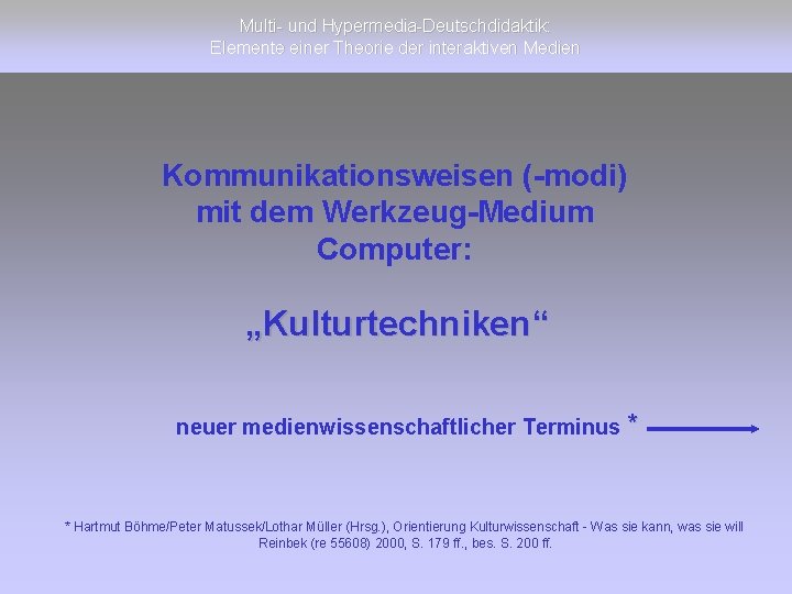 Multi- und Hypermedia-Deutschdidaktik: Elemente einer Theorie der interaktiven Medien Kommunikationsweisen (-modi) mit dem Werkzeug-Medium