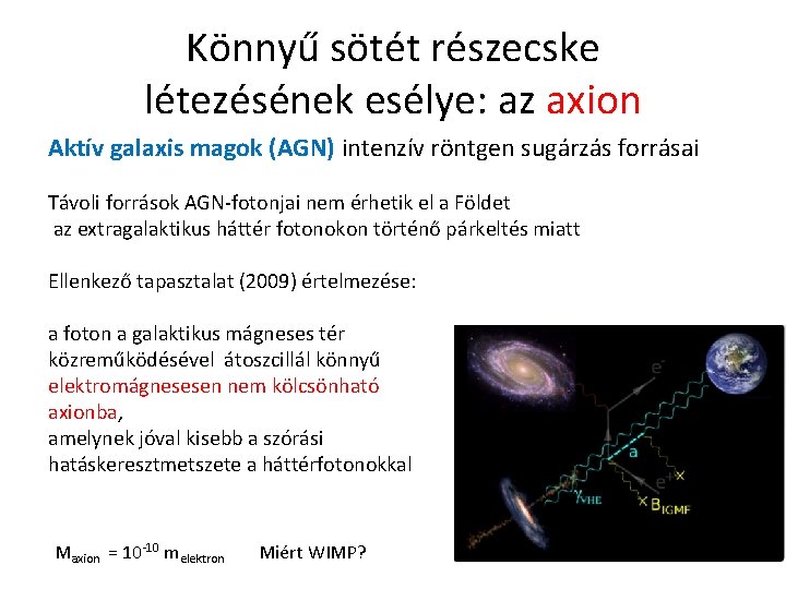 Könnyű sötét részecske létezésének esélye: az axion Aktív galaxis magok (AGN) intenzív röntgen sugárzás
