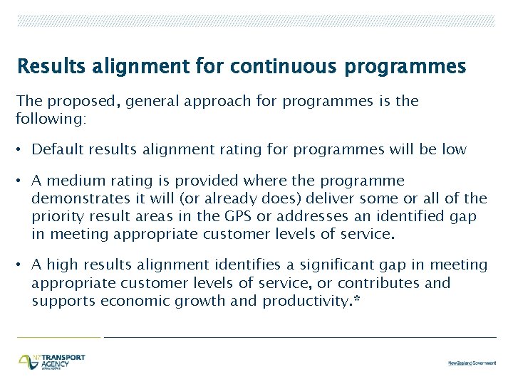 Results alignment for continuous programmes The proposed, general approach for programmes is the following: