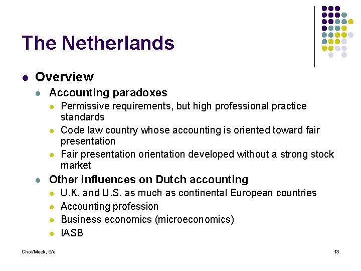 The Netherlands l Overview l Accounting paradoxes l l Permissive requirements, but high professional