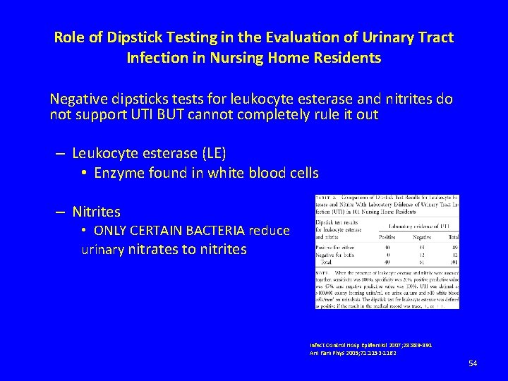 Role of Dipstick Testing in the Evaluation of Urinary Tract Infection in Nursing Home