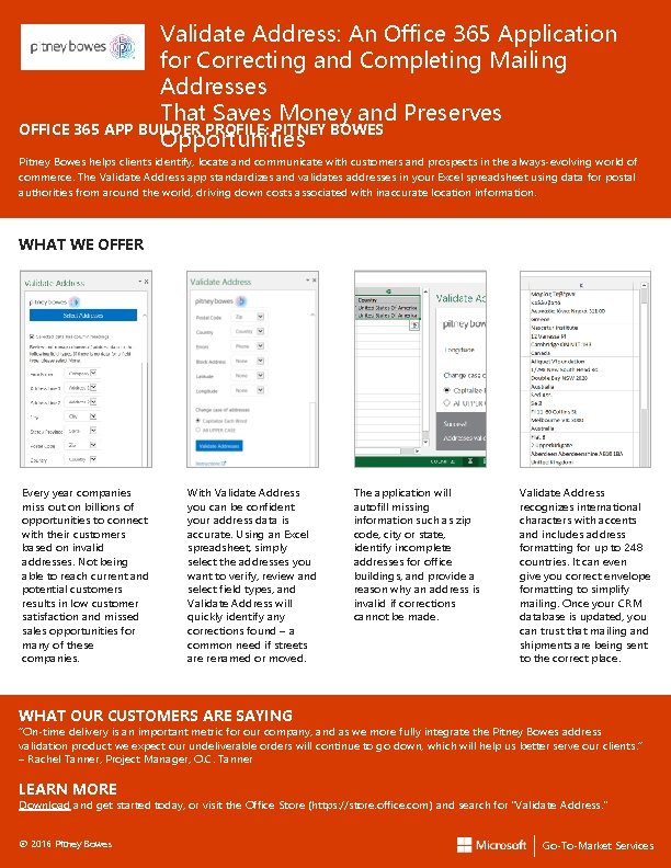 Validate Address: An Office 365 Application for Correcting and Completing Mailing Addresses That Saves