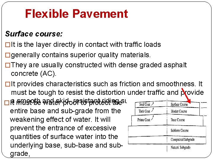 Flexible Pavement Surface course: � It is the layer directly in contact with traffic