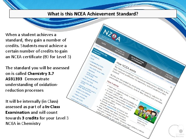 What is this NCEA Achievement Standard? When a student achieves a standard, they gain