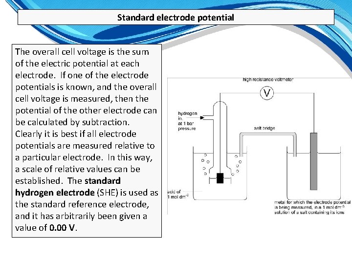 Standard electrode potential The overall cell voltage is the sum of the electric potential