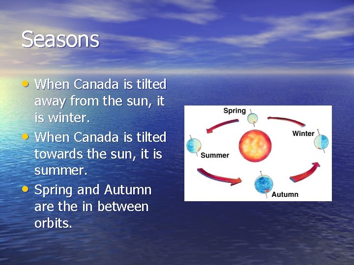 Seasons • When Canada is tilted • • away from the sun, it is