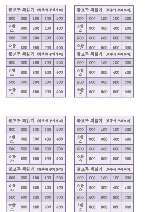 골고루 책읽기 (하루에 두개까지) 골고루 책읽기 (하루에 두개까지) 000 000 100 100 200 000