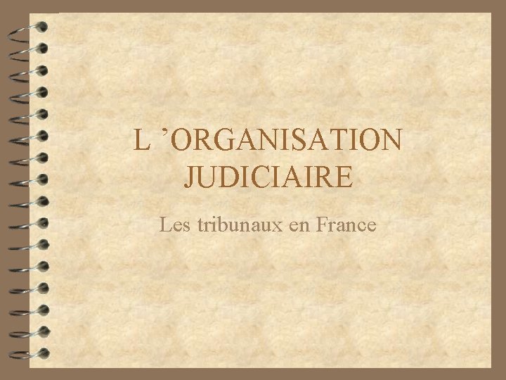 L ’ORGANISATION JUDICIAIRE Les tribunaux en France 