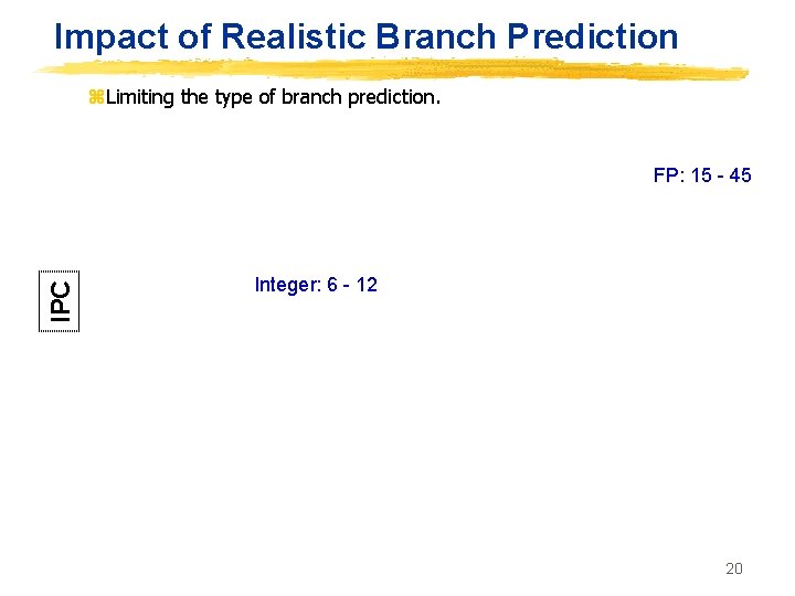 Impact of Realistic Branch Prediction z. Limiting the type of branch prediction. IPC FP: