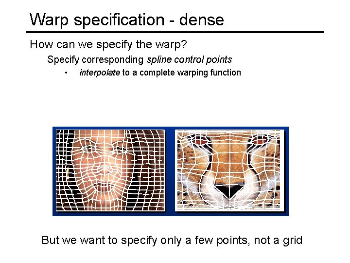 Warp specification - dense How can we specify the warp? Specify corresponding spline control