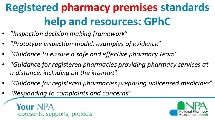 Registered pharmacy premises standards help and resources: GPh. C “Inspection decision making framework” “Prototype