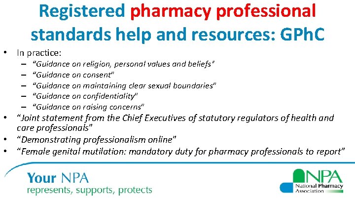 Registered pharmacy professional standards help and resources: GPh. C • In practice: – –