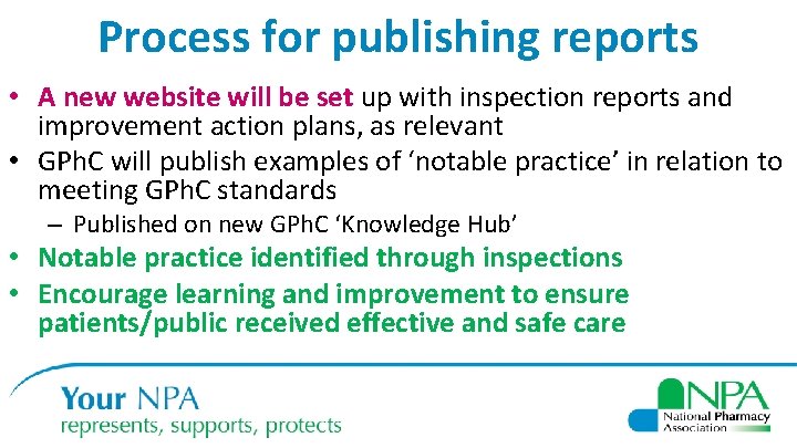 Process for publishing reports • A new website will be set up with inspection