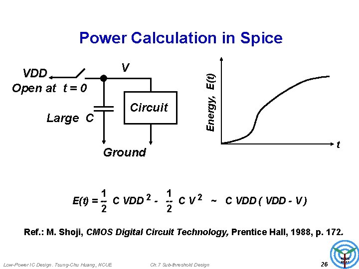 V VDD Open at t = 0 Circuit Large C Energy, E(t) Power Calculation